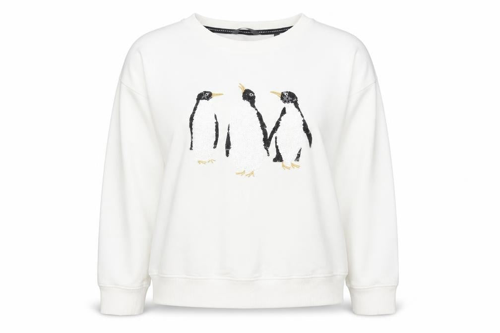 Next Women Ivory Sequin Penguin Sweatshirt Size 14 Relaxed Fit