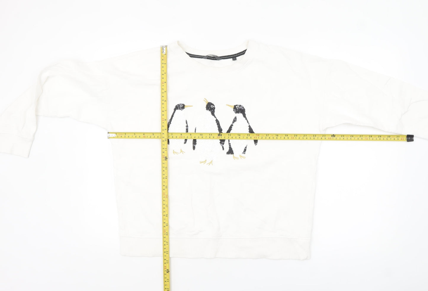 Next Women Ivory Sequin Penguin Sweatshirt Size 14 Relaxed Fit