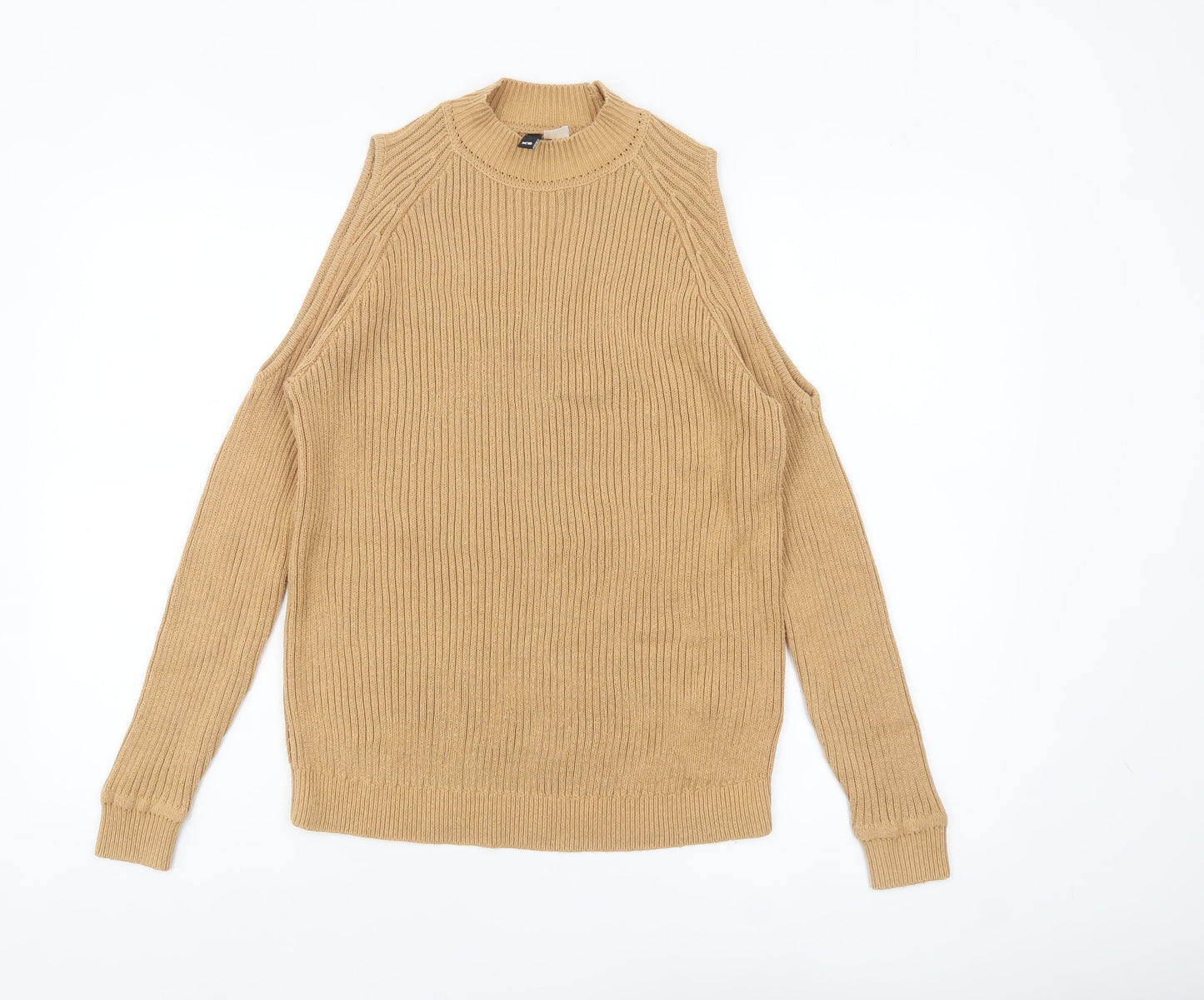 H&M Divided Women Beige XS Cold Shoulder Mock Neck Knit Jumper