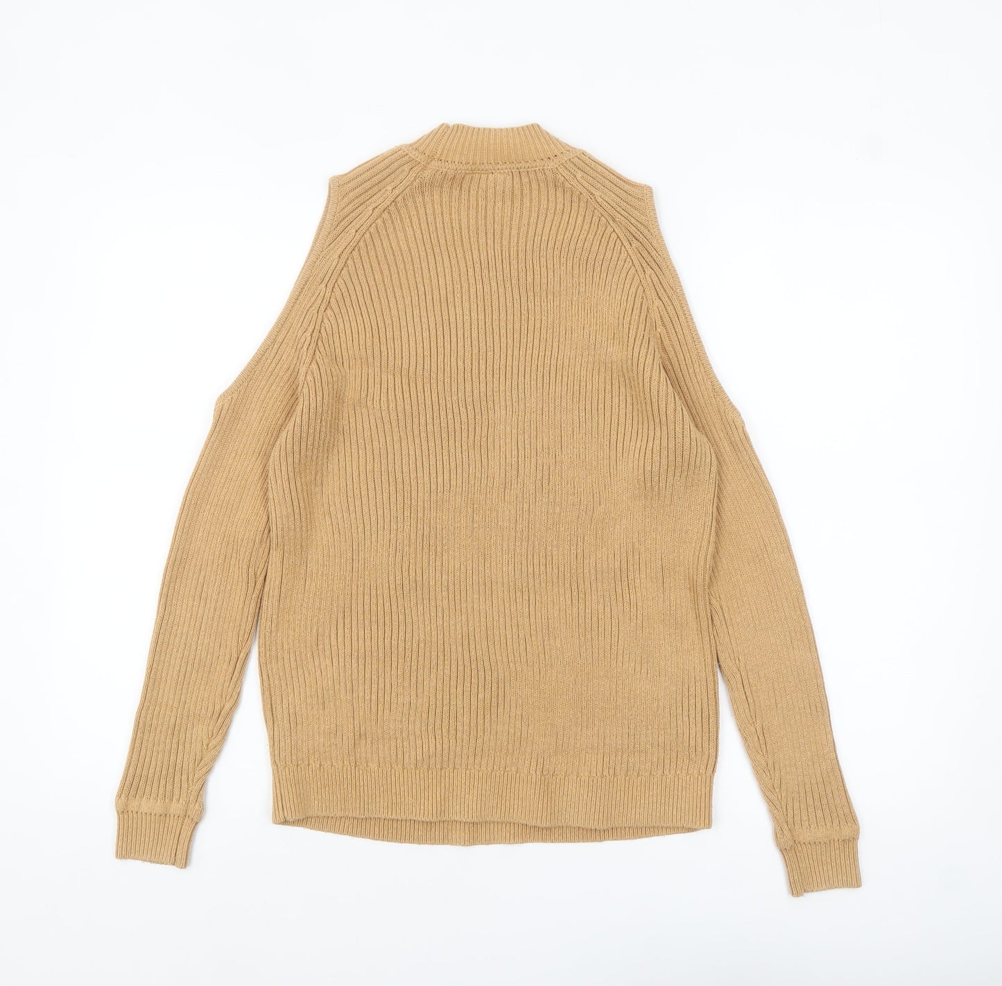 H&M Divided Women Beige XS Cold Shoulder Mock Neck Knit Jumper