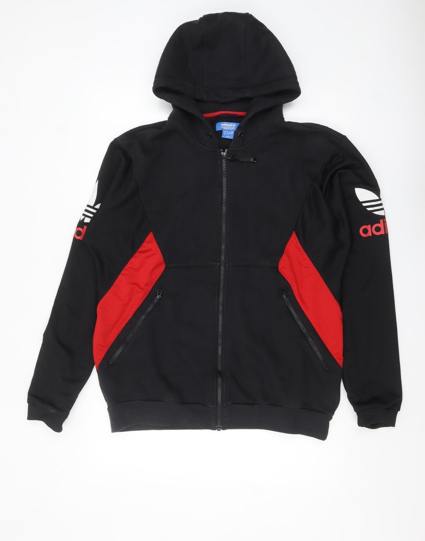 adidas Mens Black Red Full Zip Hoodie L Sportswear Fleece