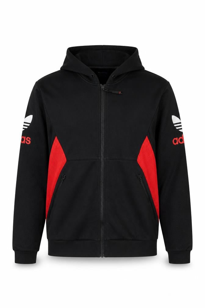 adidas Mens Black Red Full Zip Hoodie L Sportswear Fleece