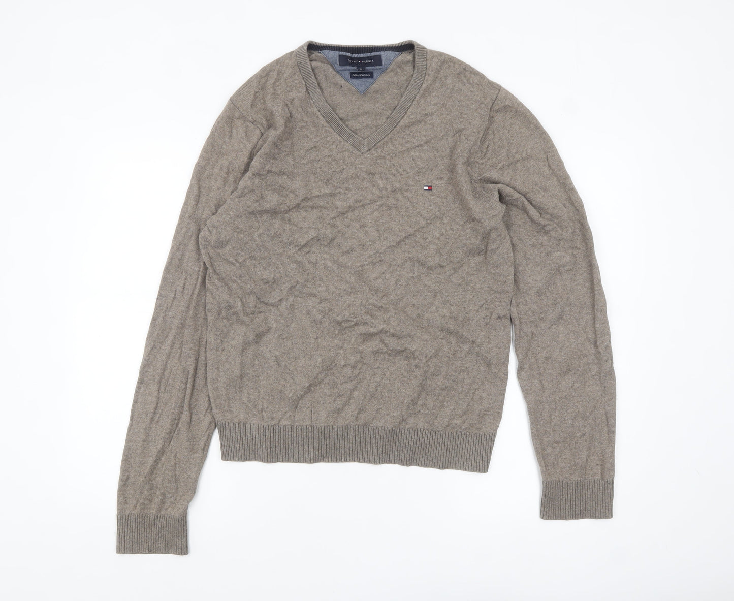 Tommy Hilfiger Men’s Beige V-Neck Cotton Cashmere Jumper M