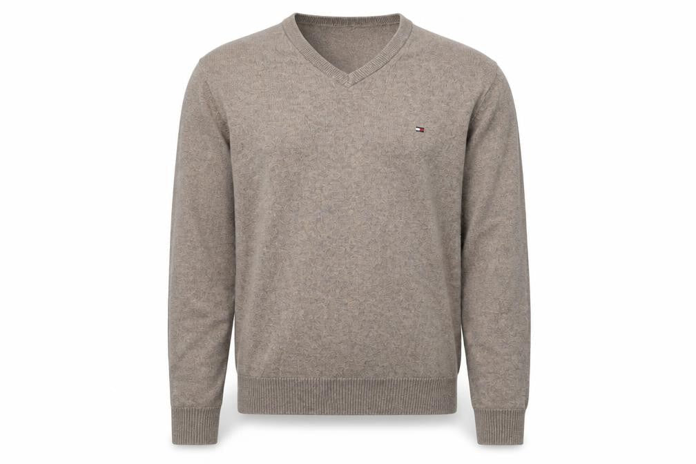 Tommy Hilfiger Men’s Beige V-Neck Cotton Cashmere Jumper M