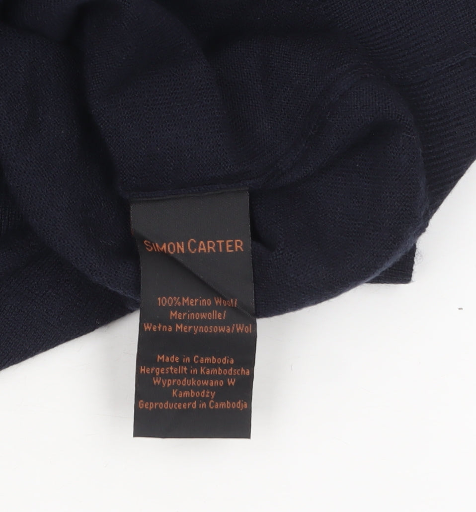 Simon Carter Men's Blue Merino Wool Crew Neck Jumper Size M