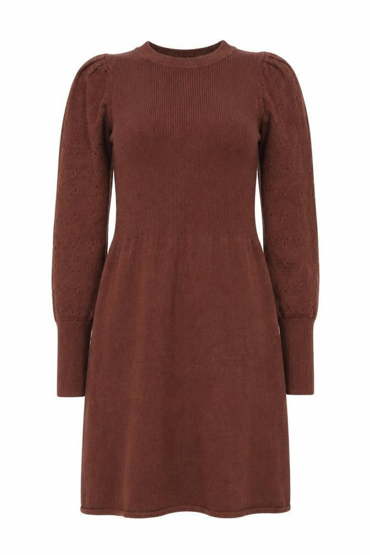 b.young Women's Brown Knit Jumper Dress Size S Long Sleeve