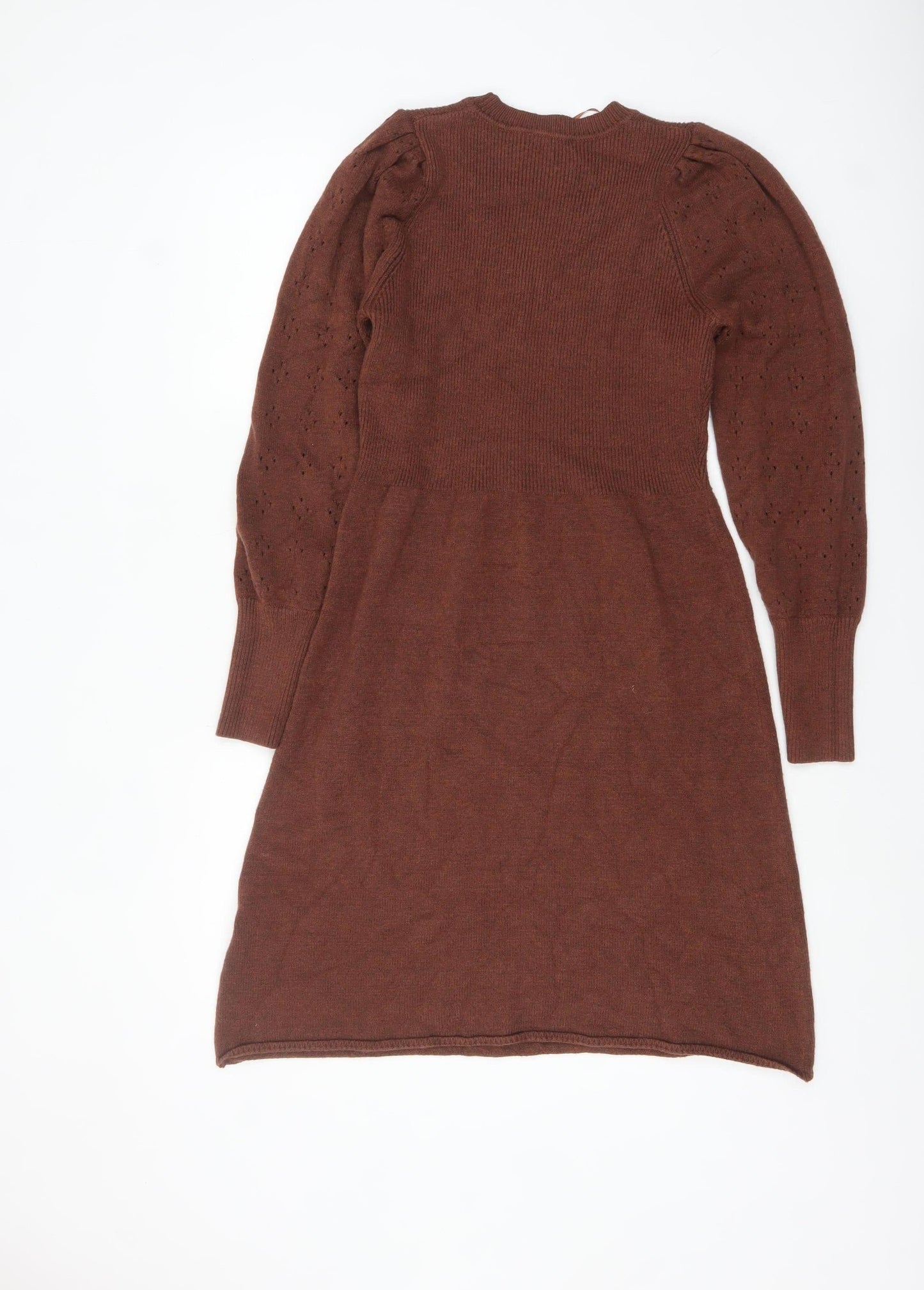 b.young Women's Brown Knit Jumper Dress Size S Long Sleeve