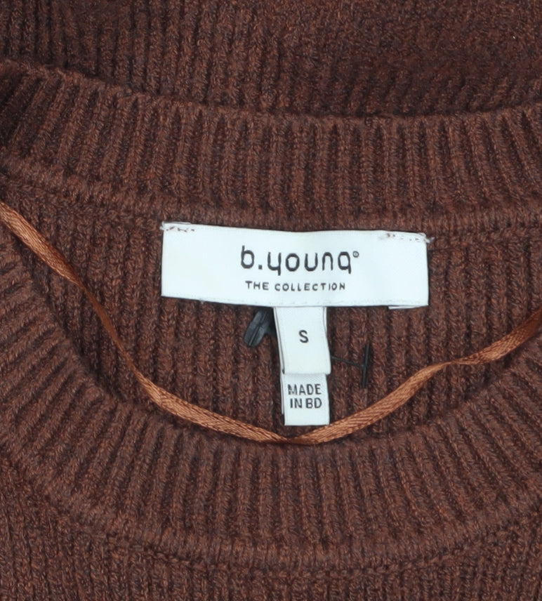 b.young Women's Brown Knit Jumper Dress Size S Long Sleeve