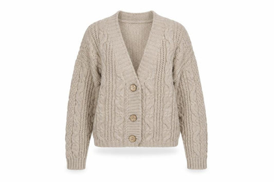 Collezione Gaia Women Beige Wool Cable Knit Cardigan S