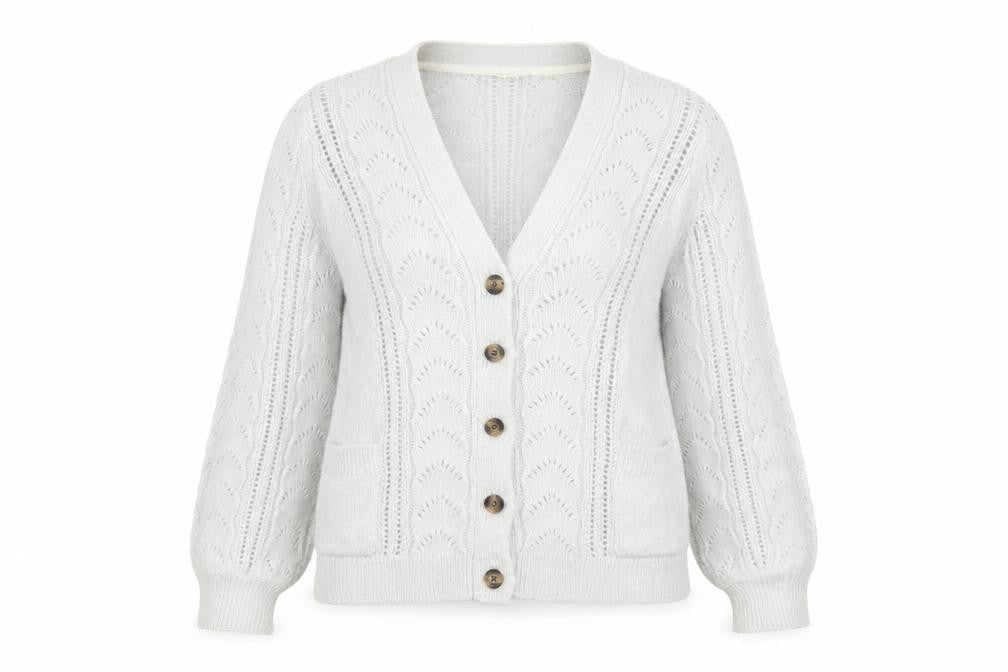 Boden Women Grey Cable-Knit Cardigan Size S V-Neck Wool Blend