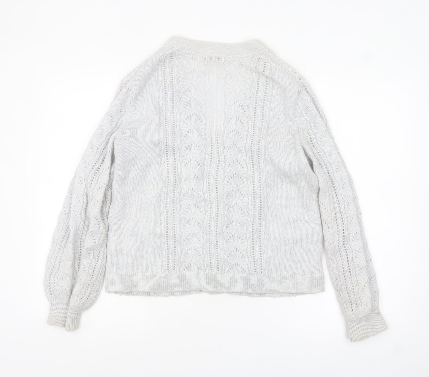 Boden Women Grey Cable-Knit Cardigan Size S V-Neck Wool Blend