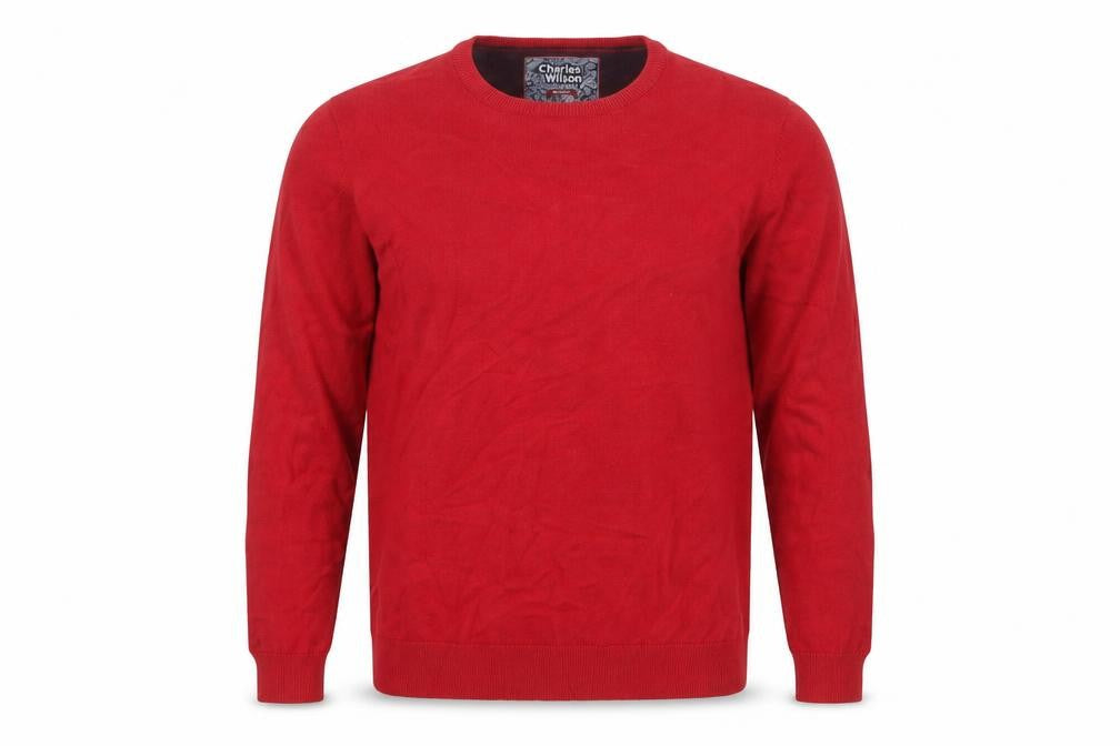 Charles Wilson Men's Red Cotton Crew Neck Pullover Jumper Medium