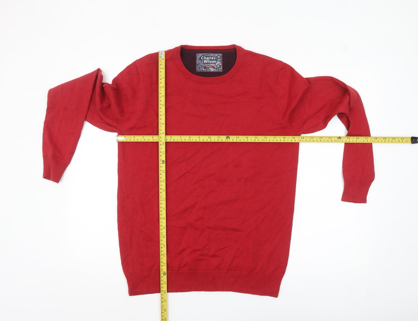 Charles Wilson Men's Red Cotton Crew Neck Pullover Jumper Medium