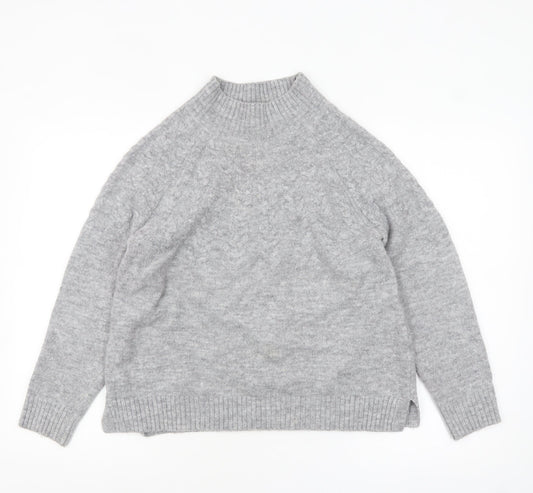 Tu Women Grey Mock Neck Cable-Knit Jumper Size 12