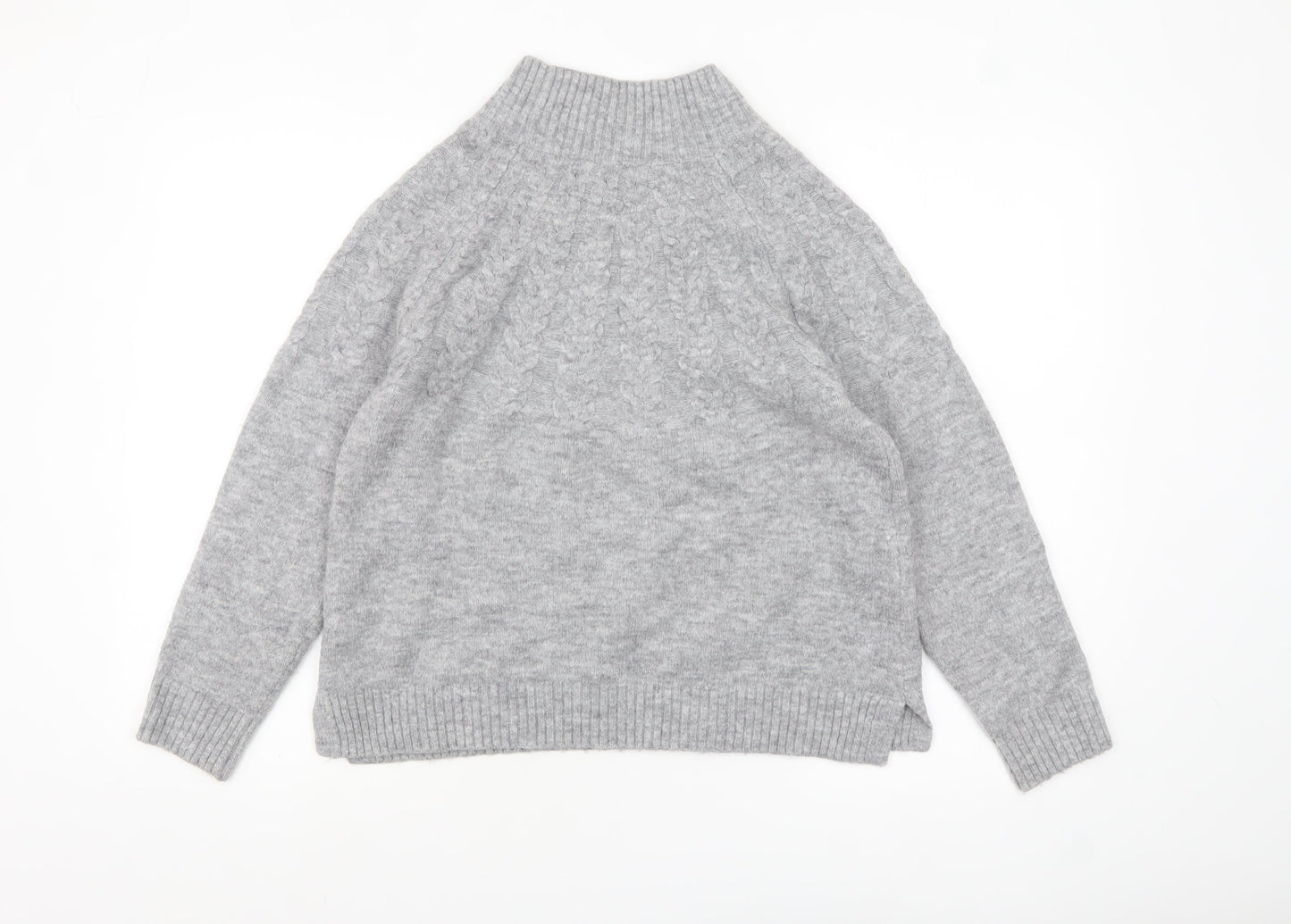 Tu Women Grey Mock Neck Cable-Knit Jumper Size 12