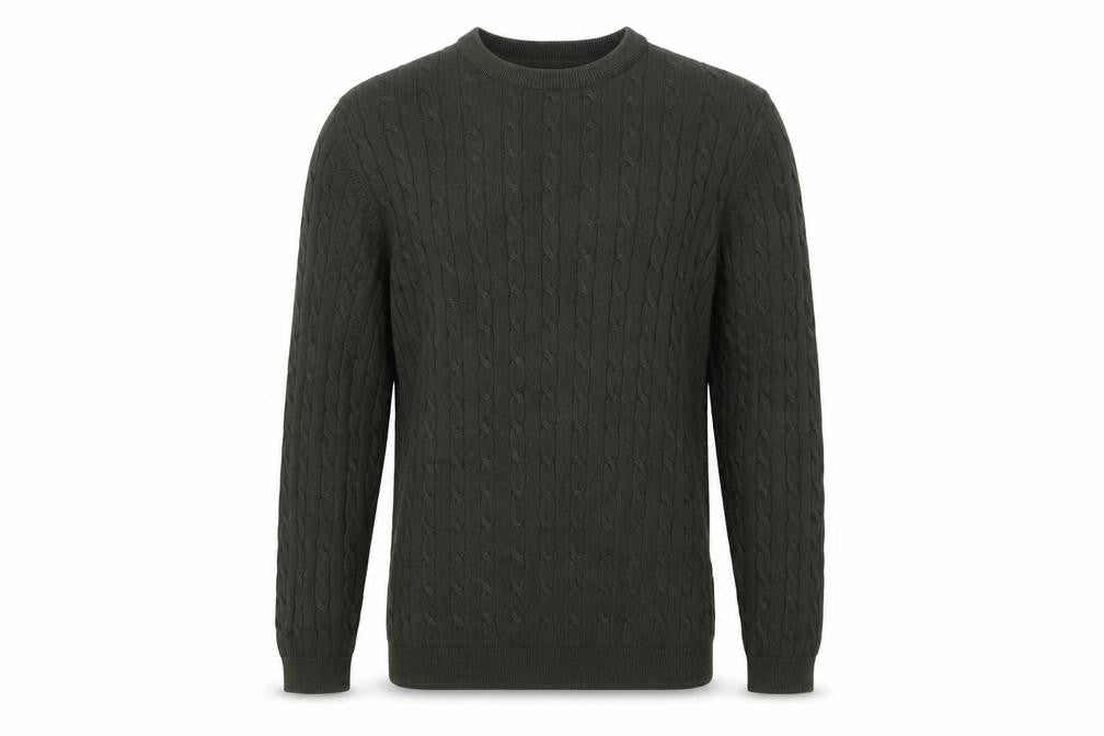 Racing Green Men’s Green Cable-Knit Cotton Jumper Size L