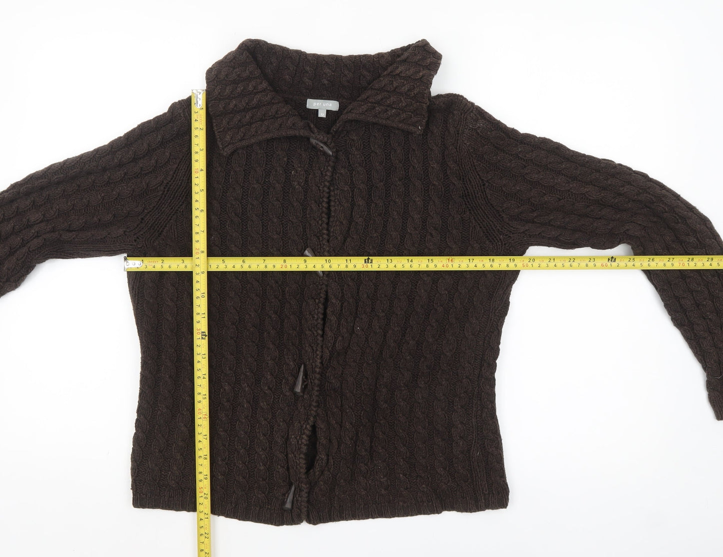 Marks and Spencer Per Una Women's Brown Collared Cable Knit Cardigan Size 12