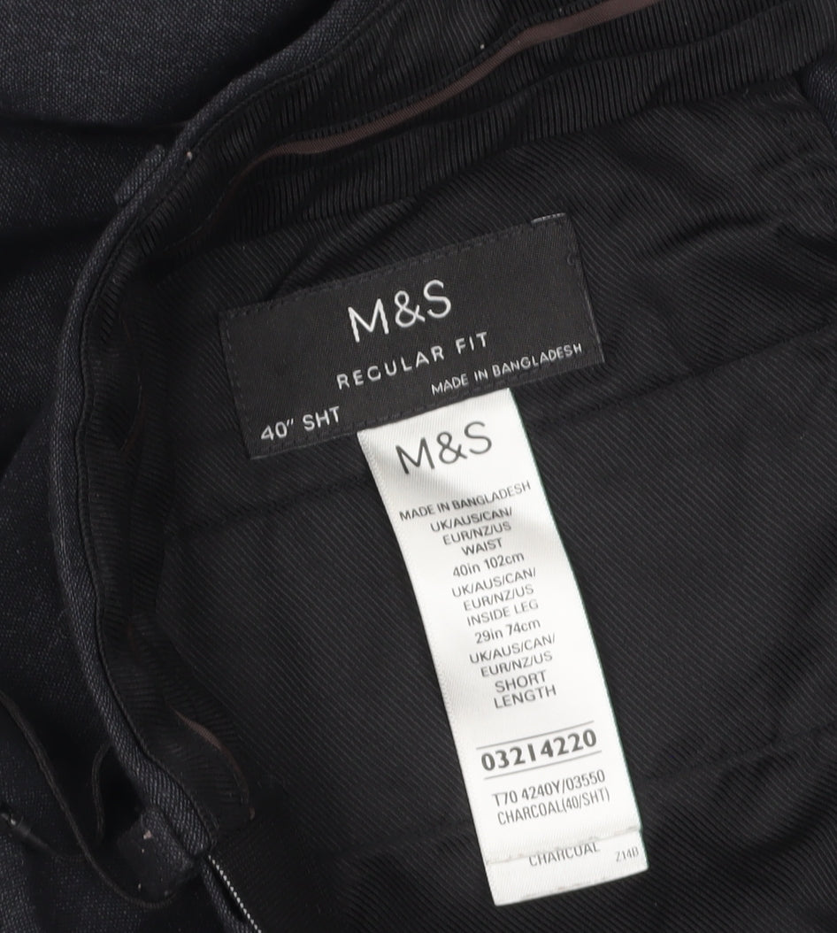 Marks and Spencer Men's Grey Regular Fit Trousers 40W 29L