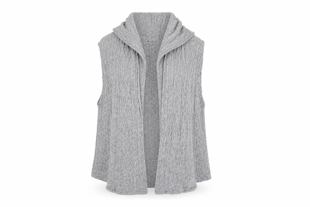 Avoca Women Grey Wool Blend Sleeveless Cable Knit Cardigan S