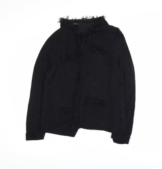 Roman Women Black Size 14 Fringed Open-Knit Long Sleeve Cardigan