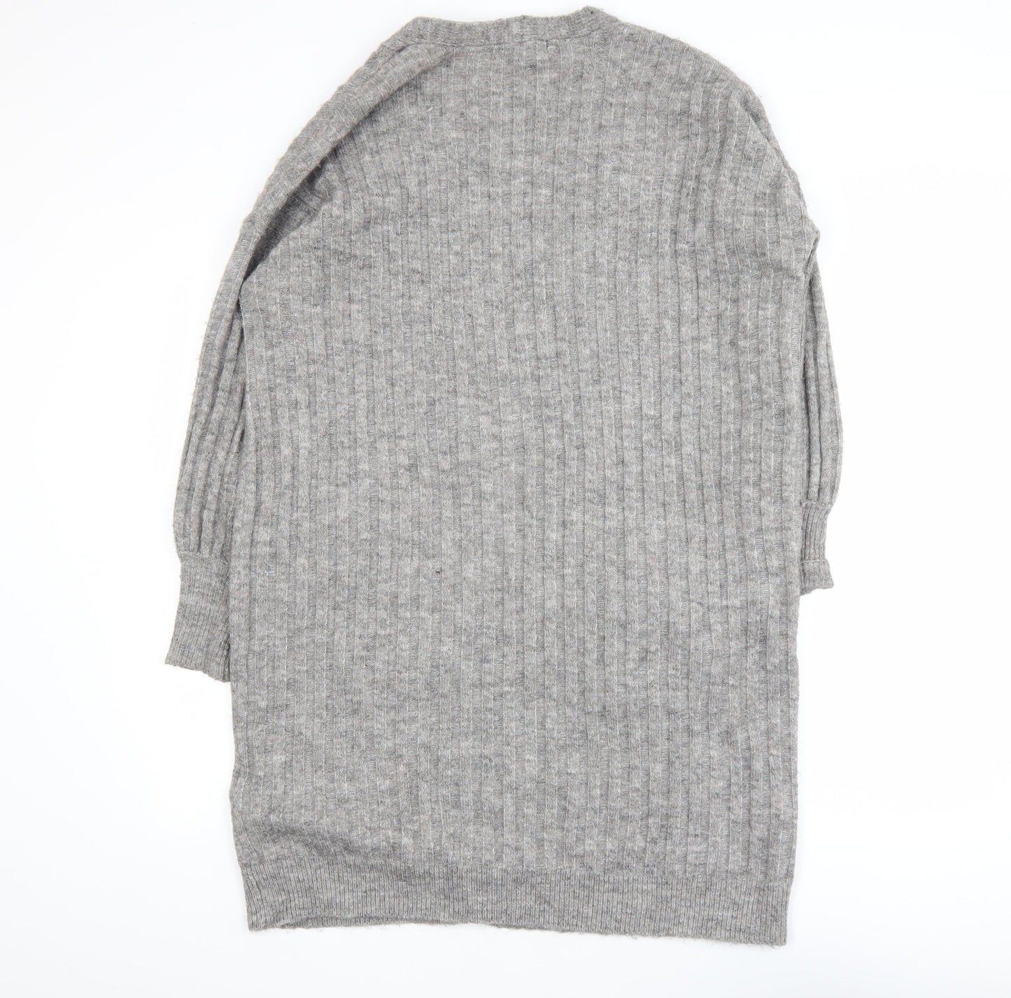 Pieces Women Grey Long Ribbed Cardigan S Open Knit Casual