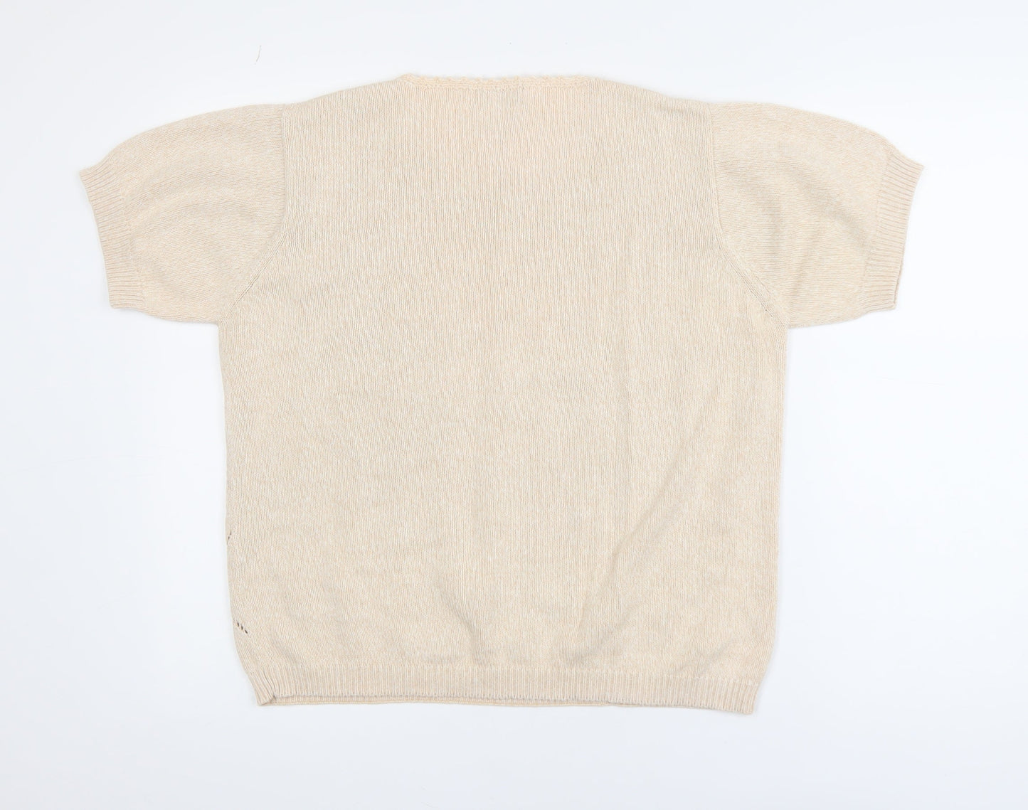 Jumper Women Beige L Short Sleeve Cotton Open-Knit Pullover