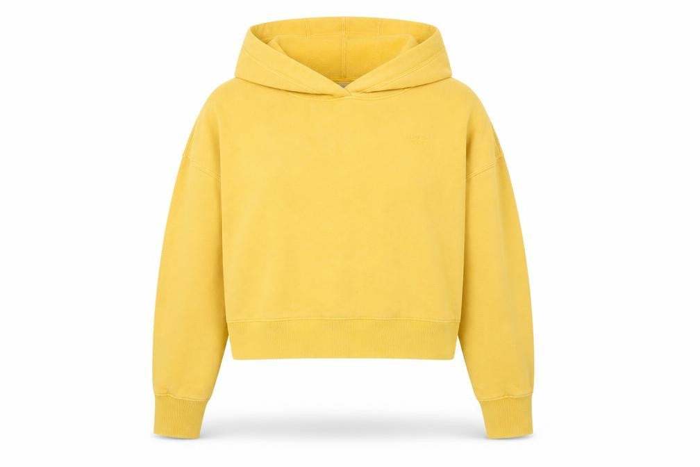 Superdry Womens Yellow Pullover Hoodie UK 8 Cotton Blend Lined Adventurewear