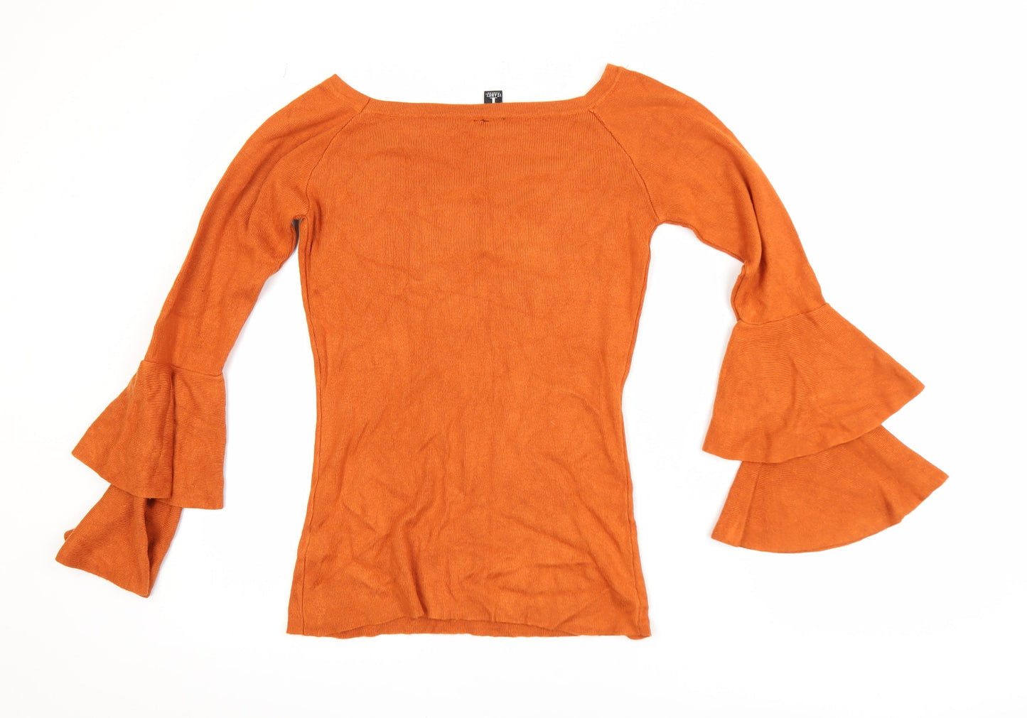 Izabel London Womens Orange Bell Sleeve Boat Neck Tunic Top Size 10