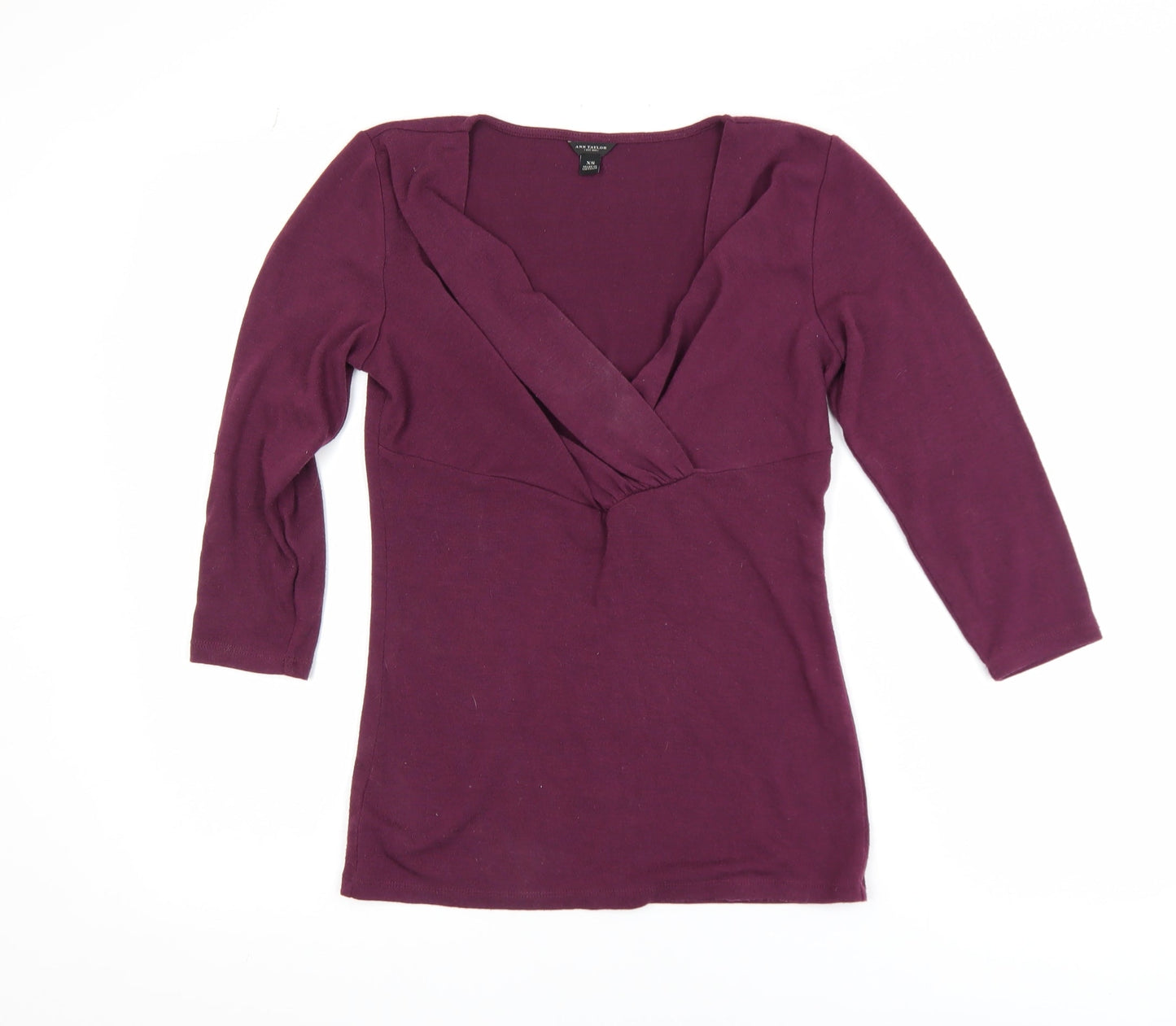 Ann Taylor Women’s Purple Wrap Blouse XS 3/4 Sleeve V-Neck Top
