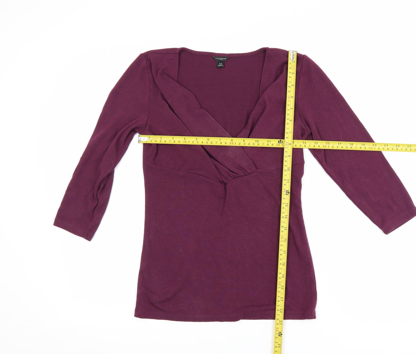 Ann Taylor Women’s Purple Wrap Blouse XS 3/4 Sleeve V-Neck Top