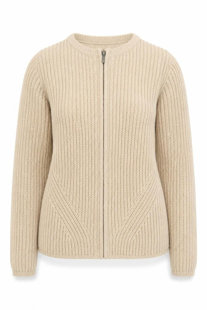 Marks & Spencer Women’s Beige Full Zip Chunky Knit Jumper Size 12