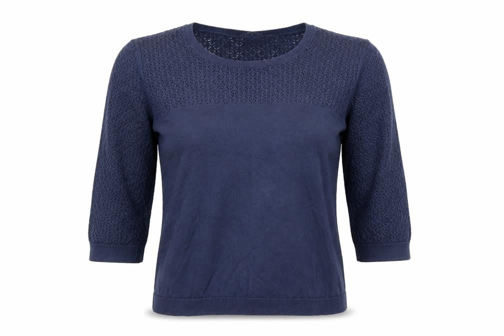 Marks & Spencer Indigo Women Navy Blue 3/4 Sleeve Knitted Cotton Top UK 10