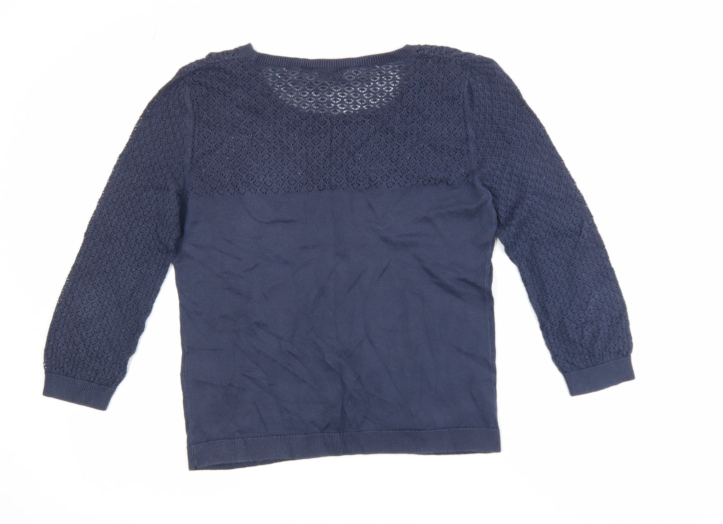 Marks and Spencer Indigo Women Navy Blue 3/4 Sleeve Knitted Cotton Top UK 10