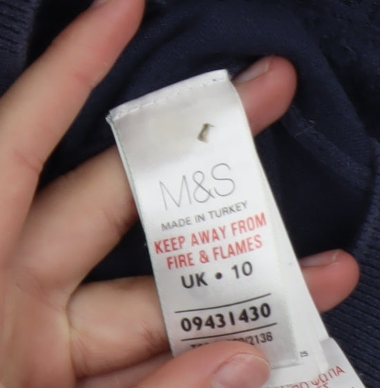 Marks and Spencer Indigo Women Navy Blue 3/4 Sleeve Knitted Cotton Top UK 10