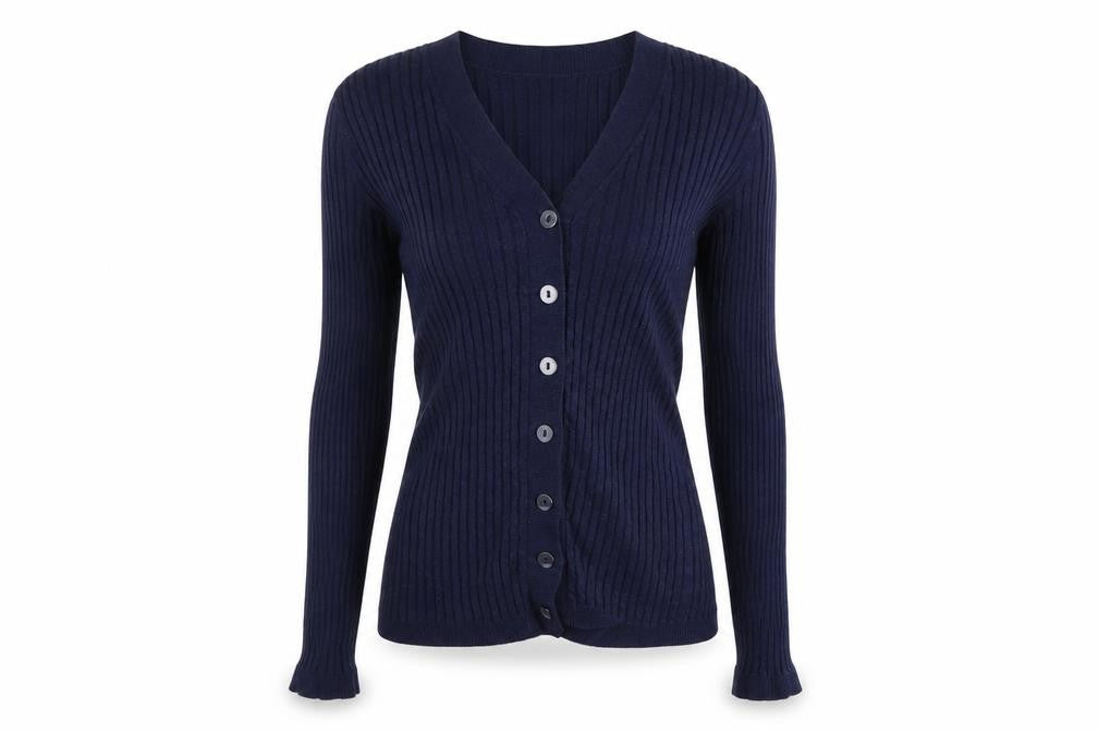 Zara Women Blue Merino Wool Slim Fit V-Neck Cardigan Size 8