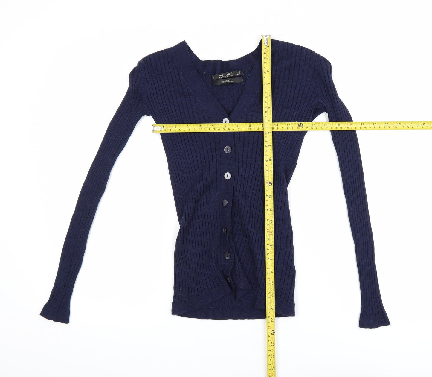 Zara Women Blue Merino Wool Slim Fit V-Neck Cardigan Size 8