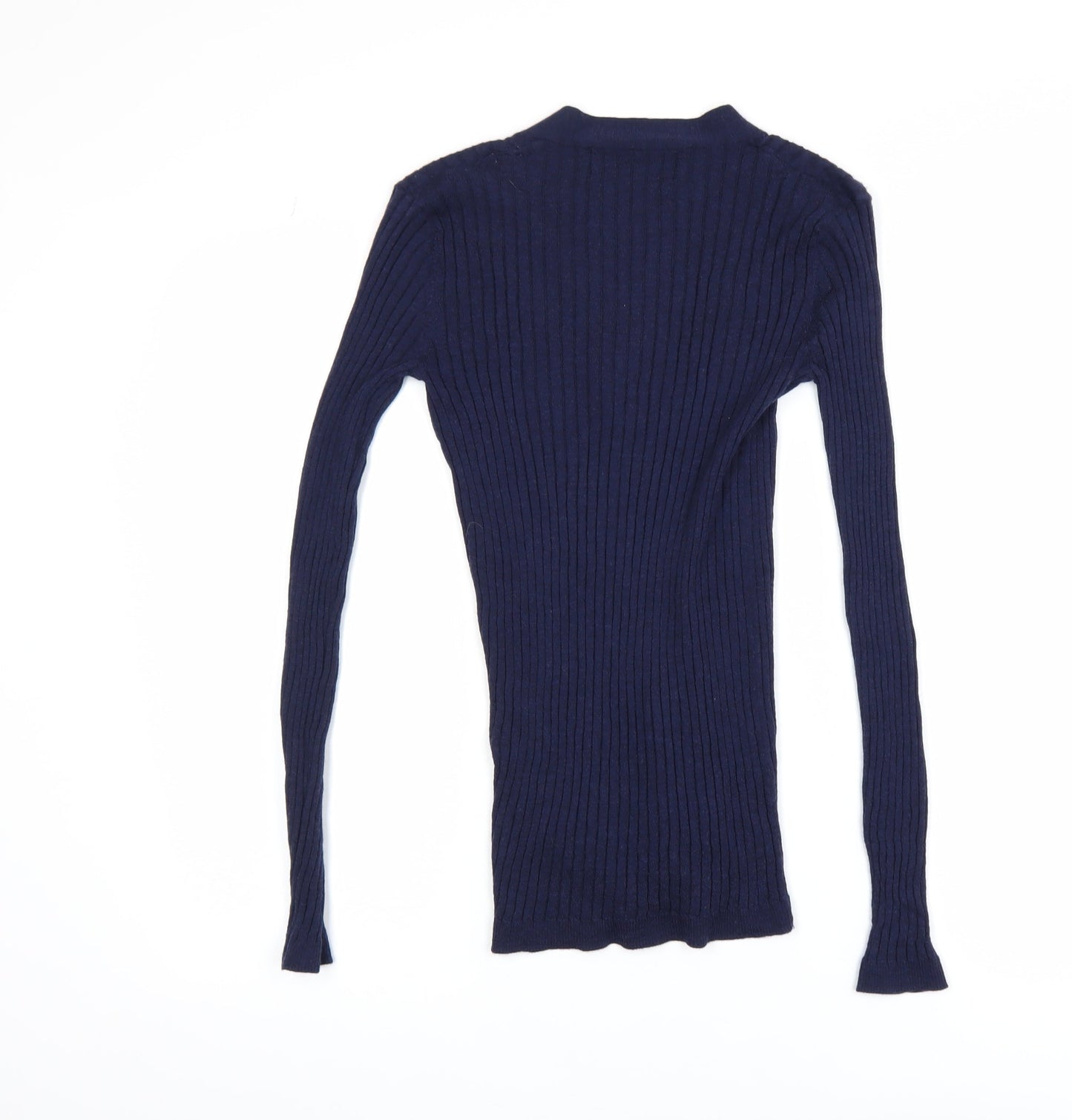 Zara Women Blue Merino Wool Slim Fit V-Neck Cardigan Size 8