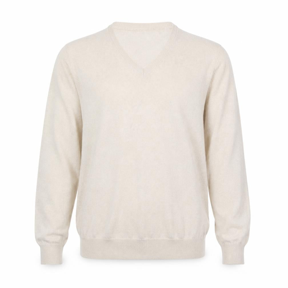 Marks & Spencer Men Beige Cotton V-Neck Jumper Size L