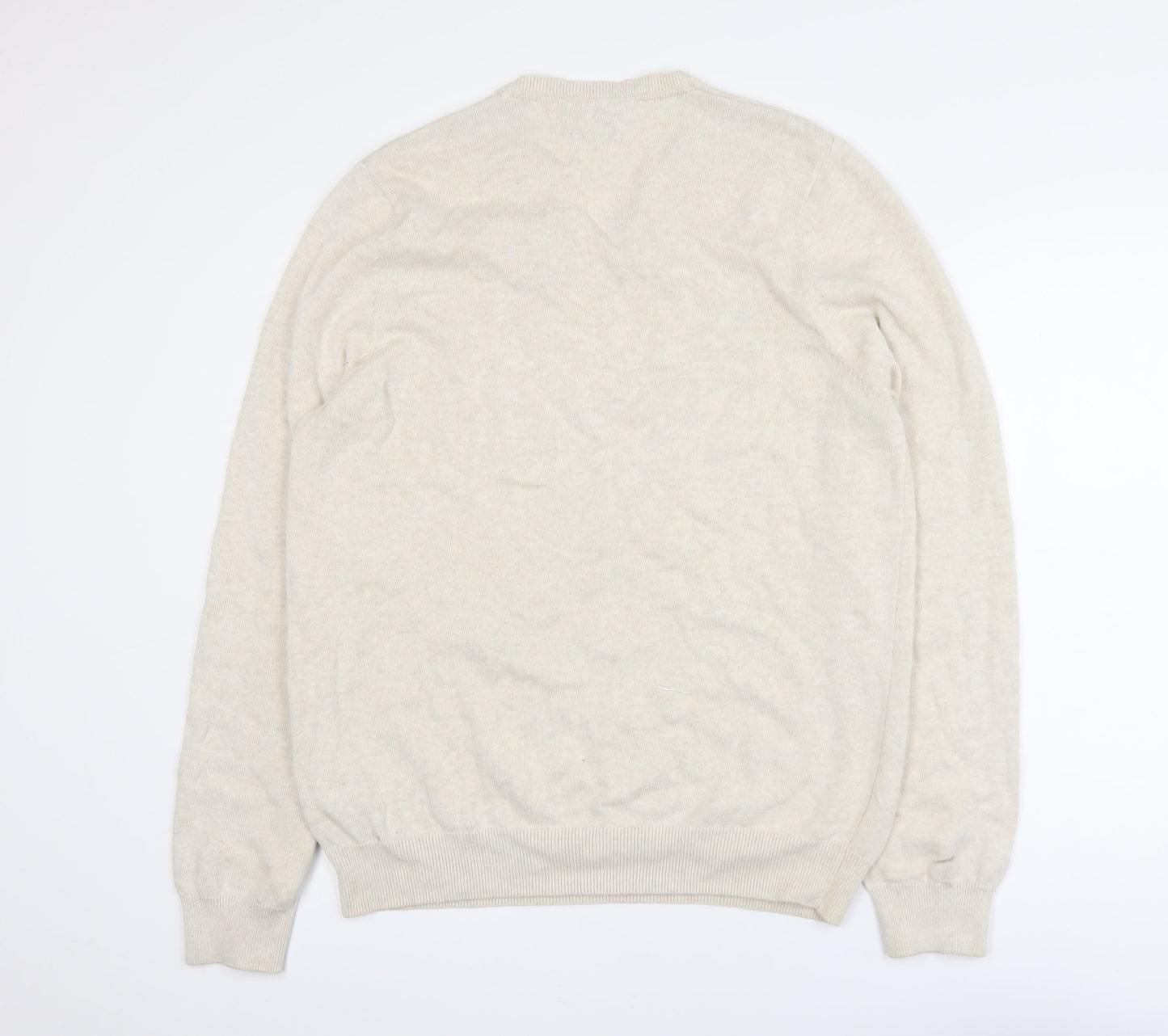 Marks and Spencer Men Beige Cotton V-Neck Jumper Size L