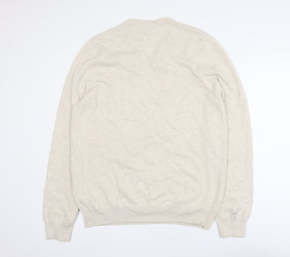 Marks & Spencer Men Beige Cotton V-Neck Jumper Size L