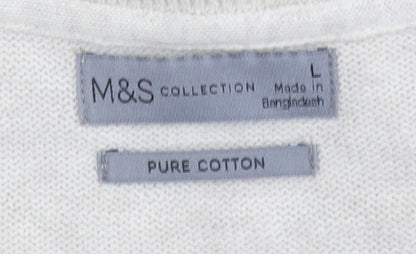 Marks & Spencer Men Beige Cotton V-Neck Jumper Size L