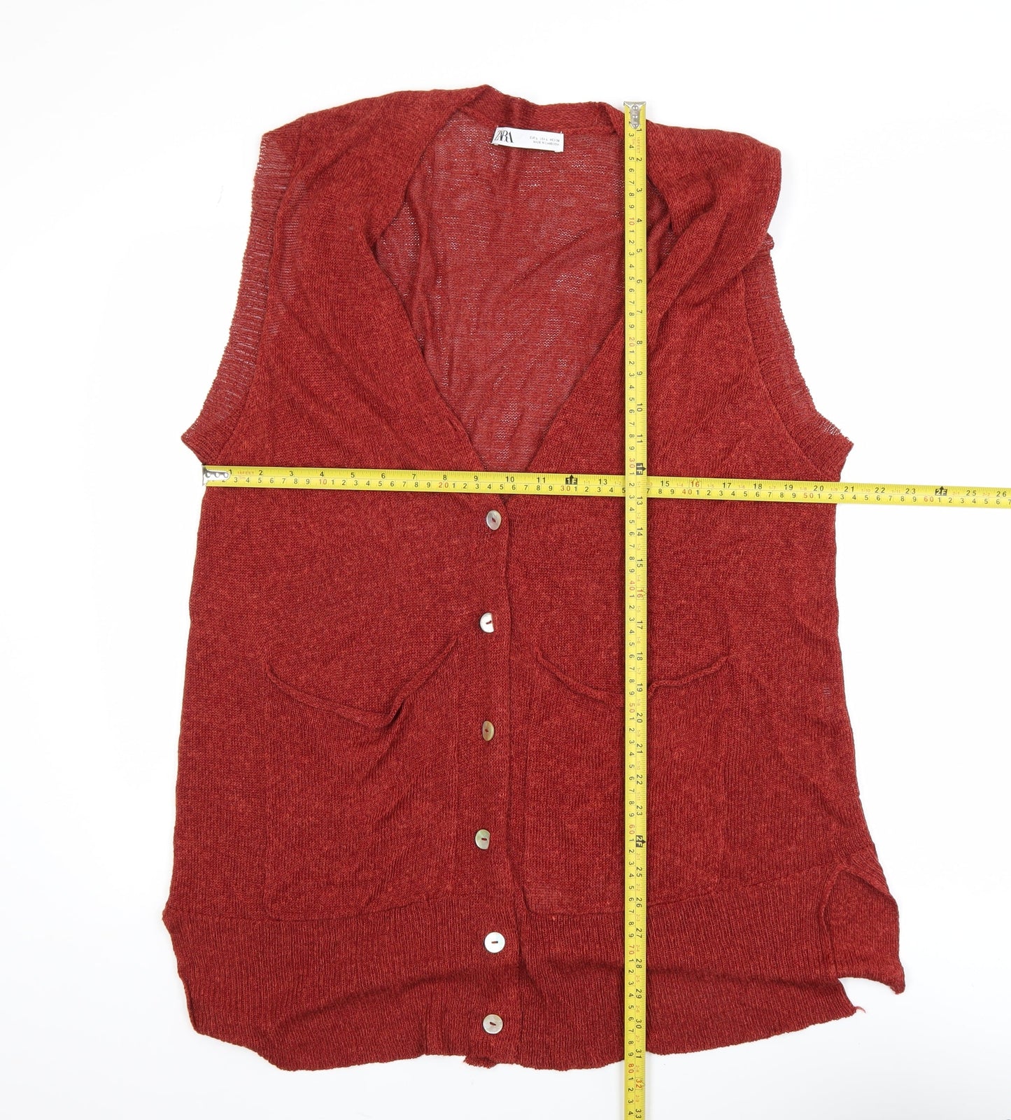 Zara Women Red Sleeveless Cardigan Knit Vest Size 14