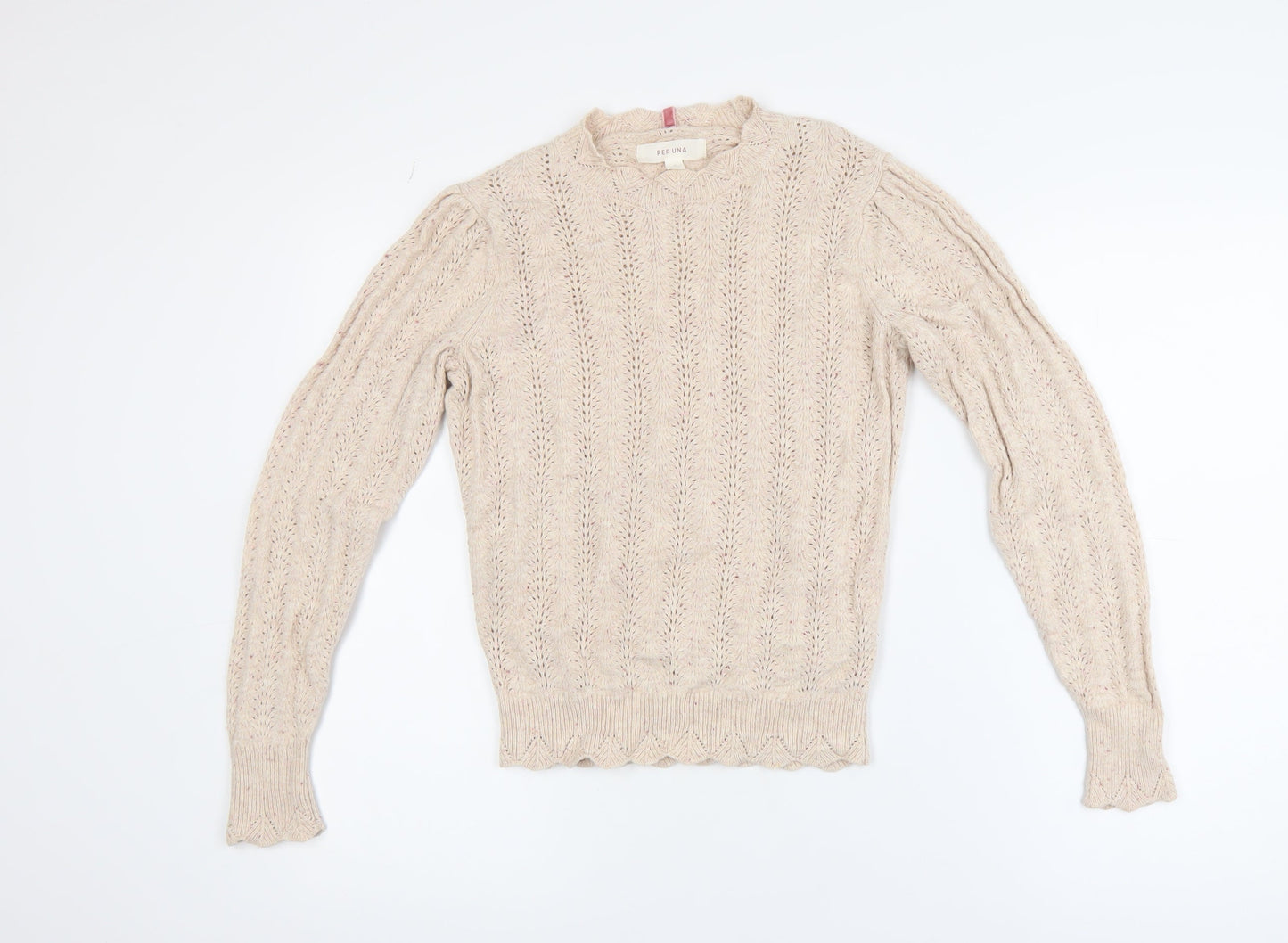 Marks and Spencer Per Una Beige Wool Cotton Blend Cable Knit Jumper Women’s Size 6