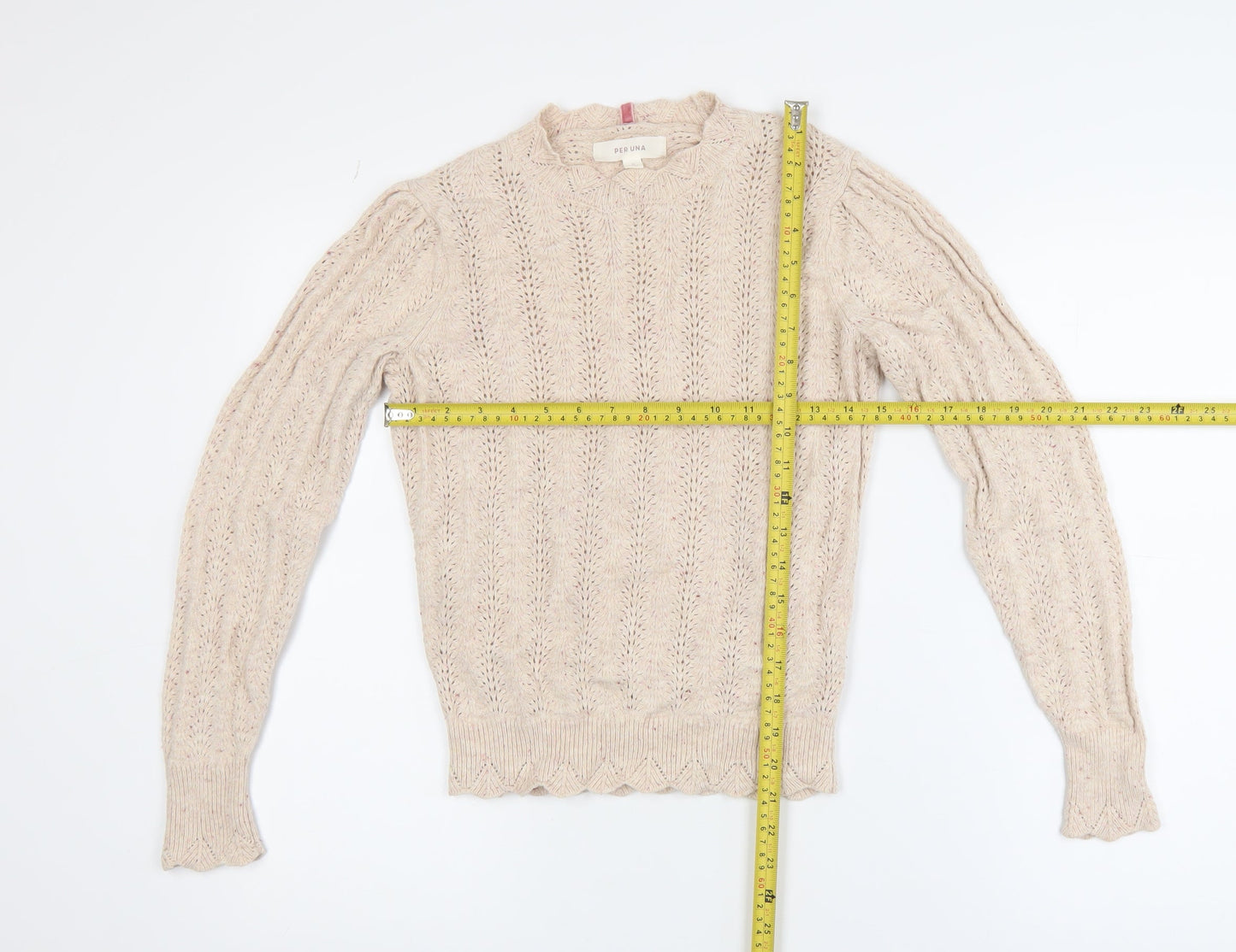 Marks and Spencer Per Una Beige Wool Cotton Blend Cable Knit Jumper Women’s Size 6