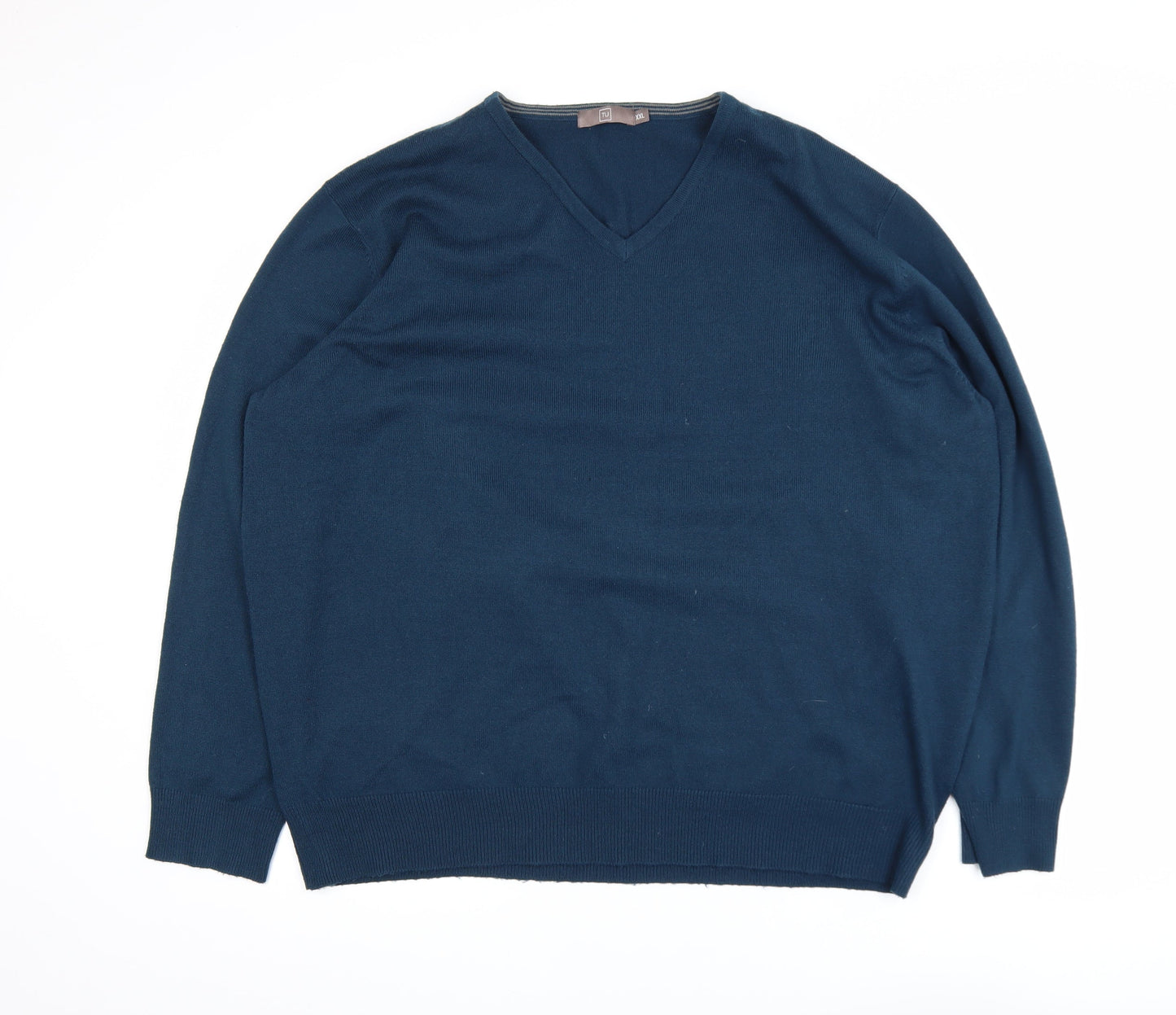 TU Men's Blue 2XL V-Neck Acrylic Pullover Jumper