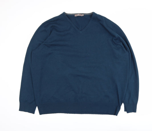 TU Men's Blue 2XL V-Neck Acrylic Pullover Jumper