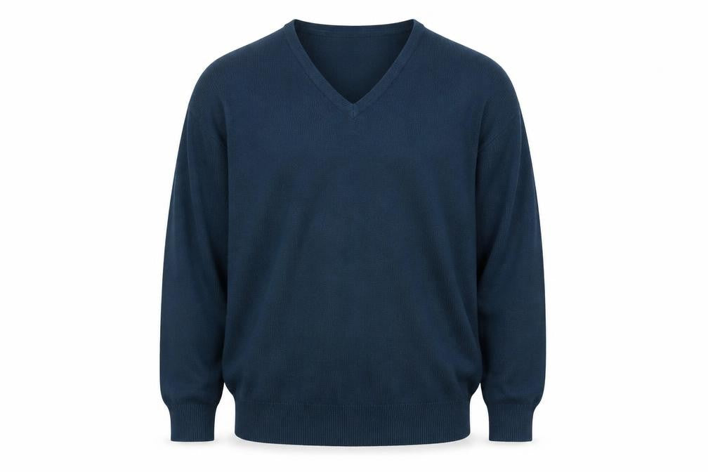 TU Men's Blue 2XL V-Neck Acrylic Pullover Jumper