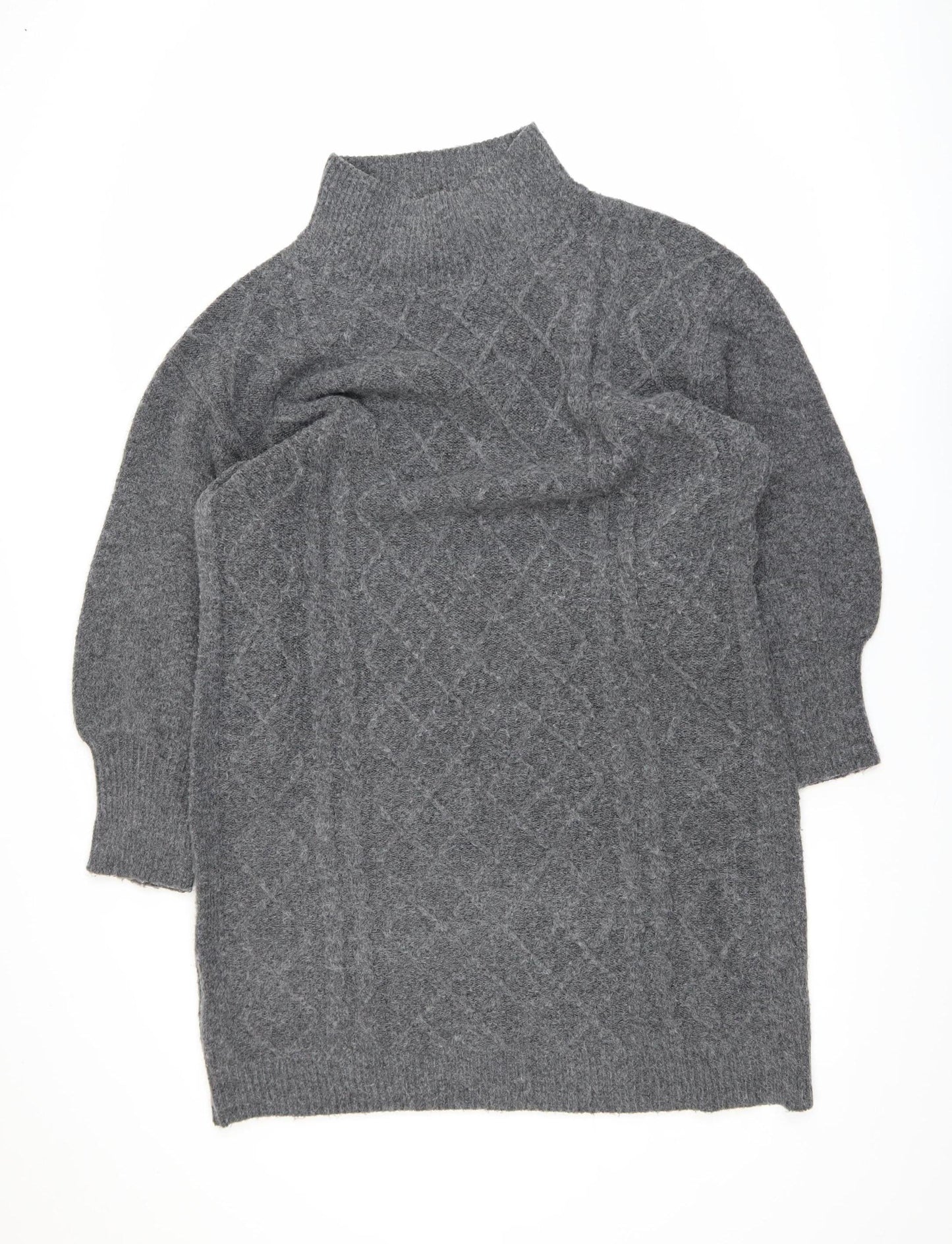 Bonmarché Women’s Grey Cable-Knit High Neck Pullover Jumper Size 18