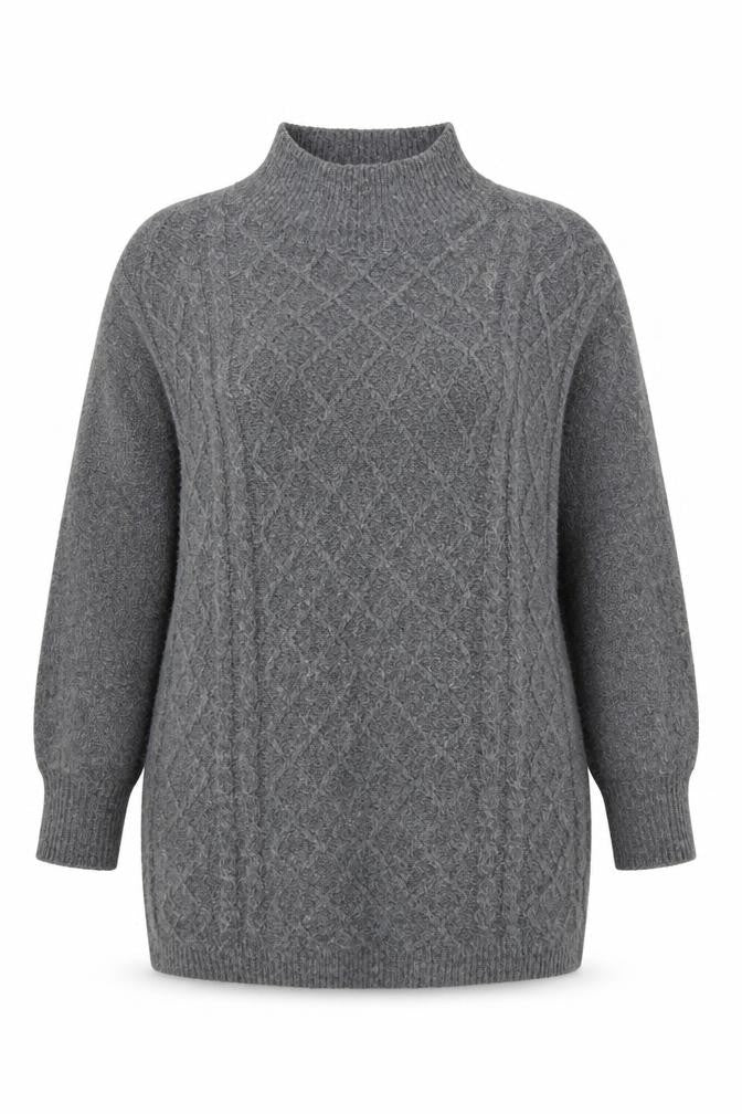 Bonmarché Women’s Grey Cable-Knit High Neck Pullover Jumper Size 18