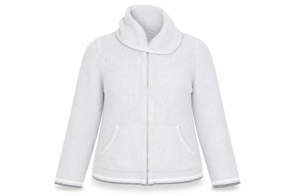 Lands' End Women Light Grey Full Zip Hooded Cardigan L 100% Cotton